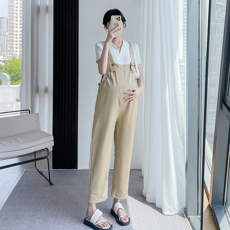 Vasaras kombinezoni grūtniecēm Lielizmēra savilkšanas aukliņas viduklis vienkrāsains grūtnieces rombiņi Modes kombinezoni grūtniecībai brīvas bikses
