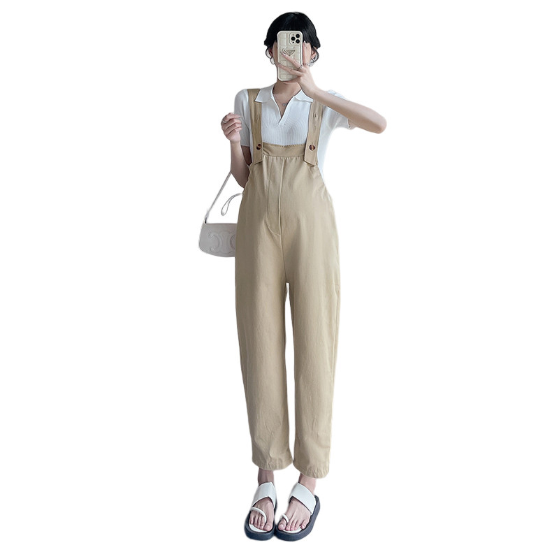 Vasaras kombinezoni grūtniecēm Lielizmēra savilkšanas aukliņas viduklis vienkrāsains grūtnieces rombiņi Modes kombinezoni grūtniecībai brīvas bikses