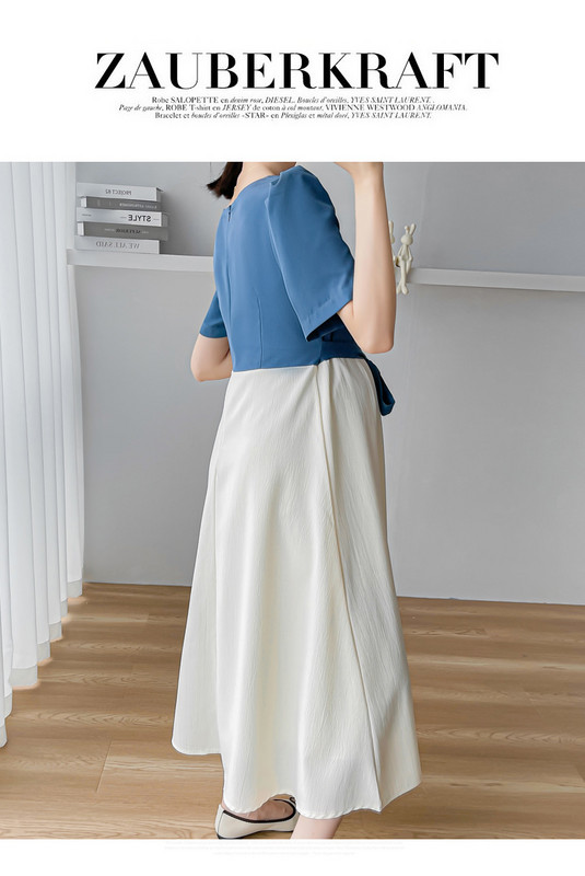 2024. aasta Hiina stiilis vintage raseda naise šifoonist kleit + vöö lühikeste varrukatega ruudukujuline krae rasedatele mõeldud šifoonist plokkide värvi kleidid