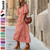 Suured naiste lahtised Boheemi stiilis ümara kaelaga laternaga varrukatega armsad tüdrukute kleidi puhkuserõivad