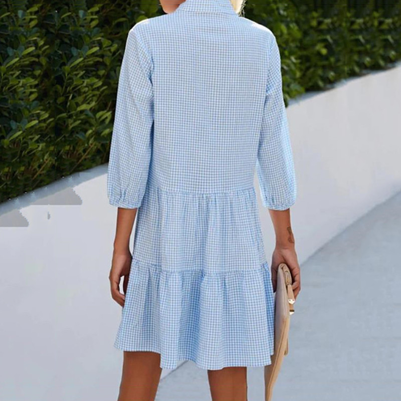 2023-as új női strandruha, fél ujjú, V-nyakú patchwork gombos, masszív divatos, laza, elegáns, vitalitású női A-vonalú ruha