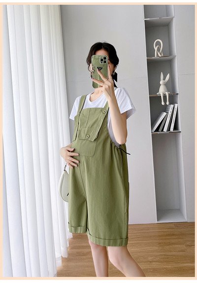 Salopete de maternitate de vară, mărimi mari, cu buzunar, cu șnur, salopete pentru femei însărcinate, salopete largi, picioare largi, verde