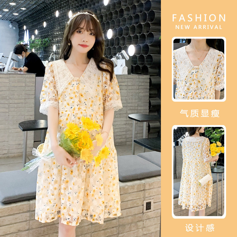 Slatke čipkaste male svježe trudničke haljine za trudnice Odjeća Nova ljetna trudnička haljina kratkih rukava Odjeća za trudnice