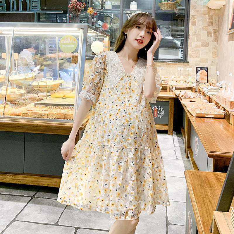 Slatke čipkaste male svježe trudničke haljine za trudnice Odjeća Nova ljetna trudnička haljina kratkih rukava Odjeća za trudnice