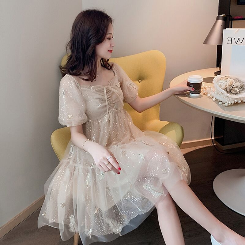 Rasedate suveriided Magusad lühikeste varrukatega pingutusnööriga plisseeritud õlgadeta kleit rasedatele naistele võrkkleit ballikleidid