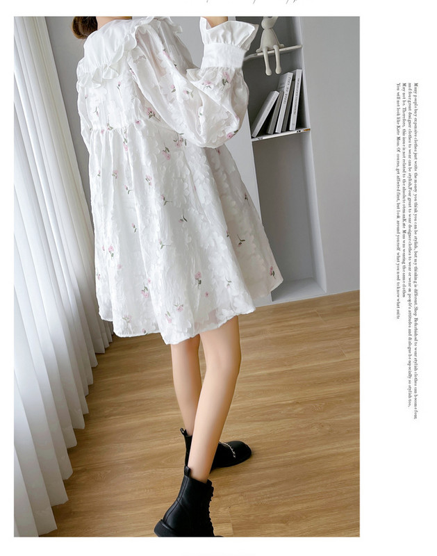 Rochie Dobby de toamnă de maternitate 2024, cu mâneci lungi, cu mâneci lungi, guler Peter Pan, modă pentru femei însărcinate, rochie florală în linie A