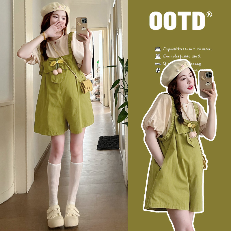 Korea stiilis suvine avar raseda rihmaga kombinesoon, laiad jalad kõrge vöökohaga rasedate naiste kombinesoonid suures suuruses raseduspüksid