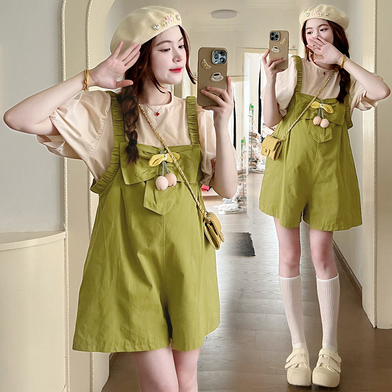 Korea stiilis suvine avar raseda rihmaga kombinesoon, laiad jalad kõrge vöökohaga rasedate naiste kombinesoonid suures suuruses raseduspüksid