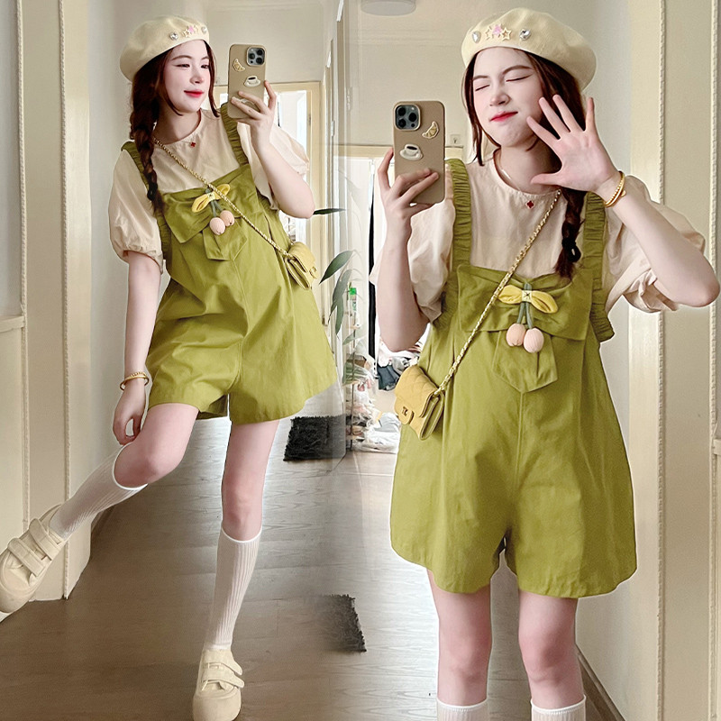 Korea stiilis suvine avar raseda rihmaga kombinesoon, laiad jalad kõrge vöökohaga rasedate naiste kombinesoonid suures suuruses raseduspüksid