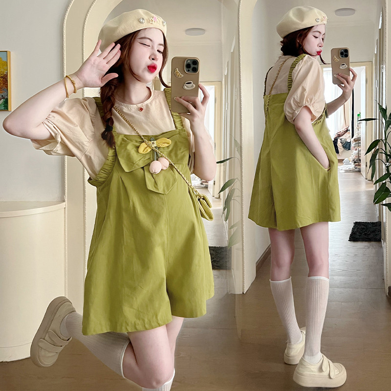 Korea stiilis suvine avar raseda rihmaga kombinesoon, laiad jalad kõrge vöökohaga rasedate naiste kombinesoonid suures suuruses raseduspüksid