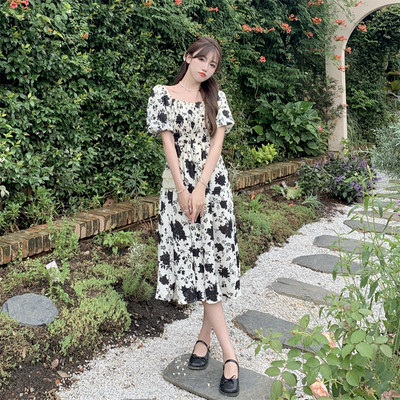 Liela izmēra grūtniecei ziedu kleita, izstiepta ar augstu jostasvietu Modes apdruka Grūtnieču pludmales kleita, brīva grūtniecības apģērbi brīvdienām