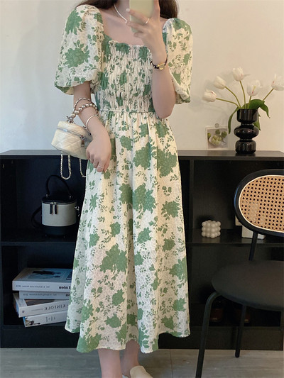 Liela izmēra grūtniecei ziedu kleita, izstiepta ar augstu jostasvietu Modes apdruka Grūtnieču pludmales kleita, brīva grūtniecības apģērbi brīvdienām