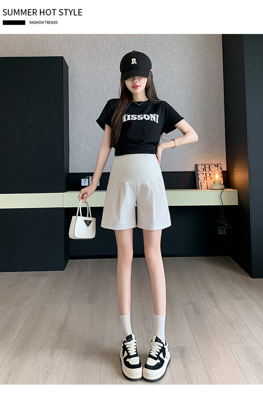 Έγκυες Καλοκαιρινό λεπτό σορτς Παντελόνι με φαρδύ πόδι Άνετο βαμβακερό παντελόνι εγκυμοσύνης Ψηλόμεσο χαλαρό λινό σορτς