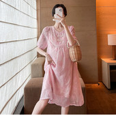 Jaapani stiilis rasedate pitskleit lühikeste varrukatega, pärlitega krae, armas raseda A-kujuline kleit, avar moodne raseduskleit