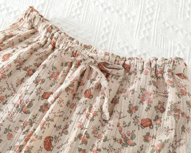 2024. gada jaunas sieviešu pavasara/vasaras bikses ar 100% kokvilnas kreppa apdruku guļamveļa brīvas mājas bikses ikdienas bikses, pidžamas bikses sievietēm