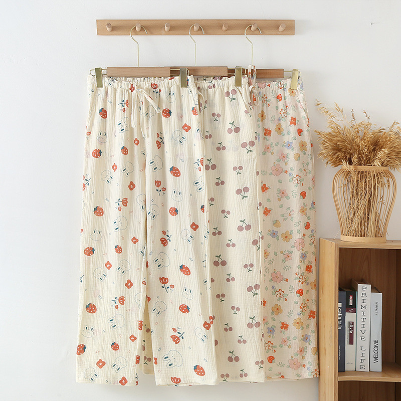 2024. gada jaunas sieviešu pavasara/vasaras bikses ar 100% kokvilnas kreppa apdruku guļamveļa brīvas mājas bikses ikdienas bikses, pidžamas bikses sievietēm