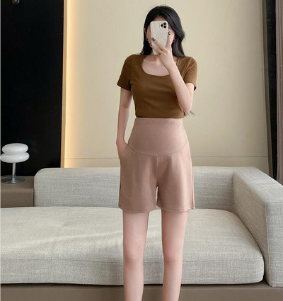 M-3XL Grūtnieču vasaras vēderšorti vienkrāsains ar augstu vidukli, brīvs ikdienas grūtniecēm Sporta šorti sānu kabatas sieviešu zābaku griezums