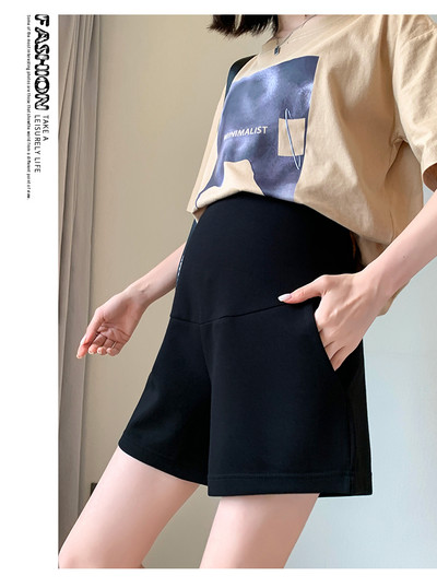 M-3XL Grūtnieču vasaras vēderšorti vienkrāsains ar augstu vidukli, brīvs ikdienas grūtniecēm Sporta šorti sānu kabatas sieviešu zābaku griezums