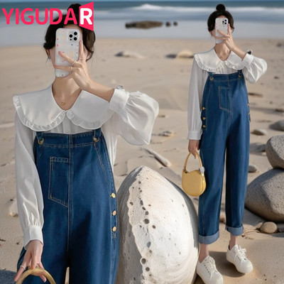 Vintage Denim Maternity Jeans Clothes for Pregnant Women 2024 Spring New Wide Leg Loose Pregnancy Overalls Pants Jumpsuits