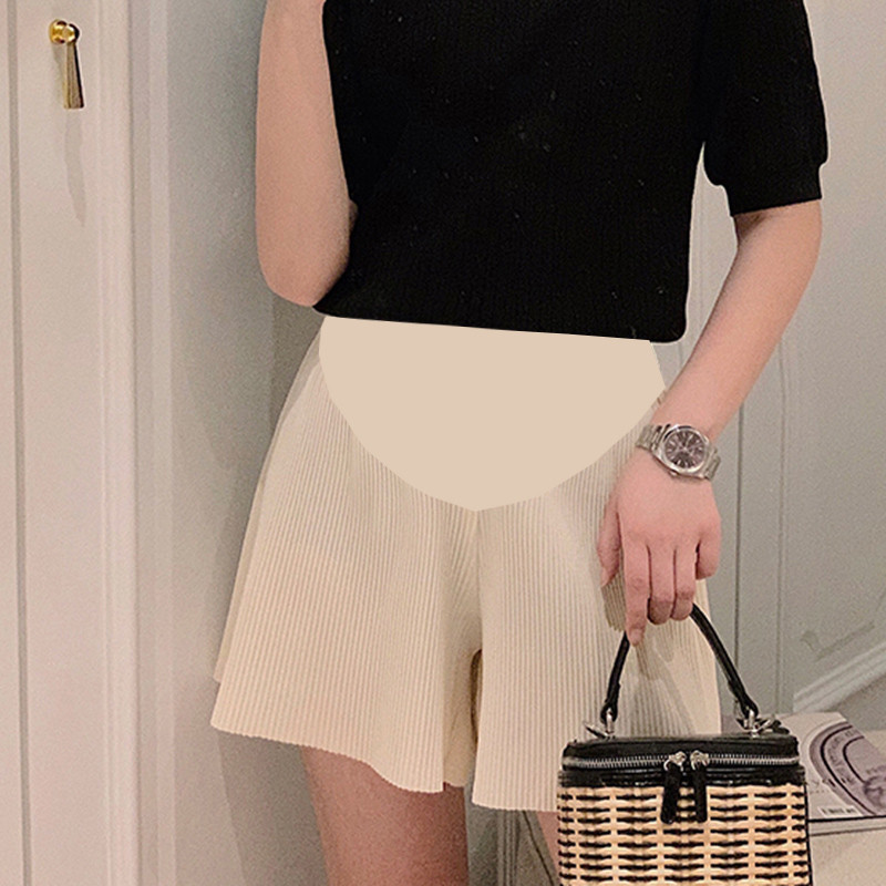 506# Vasaras ikdienišķas plānas krokas grūtnieču šorti ar platām kājām, vaļīgi elastīgu jostasvietu vēdera drēbes grūtniecēm Grūtniecība