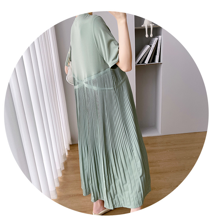 Kõrge vöökohaga rasedate naiste suvekleit lühikeste varrukatega O-kaelusega moodne rasedate plisseeritud kleit, pikad vabad plisseeritud kleidid raseduse ajal