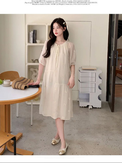 Kevadised rasedatele mõeldud šifoonist kleidid lainelise varrukaga O-kaelusega armas rasedaksleit voodriga Moodne A-kujuline raseduskleit armas