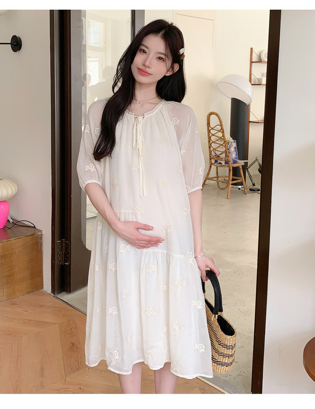 Kevadised rasedatele mõeldud šifoonist kleidid lainelise varrukaga O-kaelusega armas rasedaksleit voodriga Moodne A-kujuline raseduskleit armas