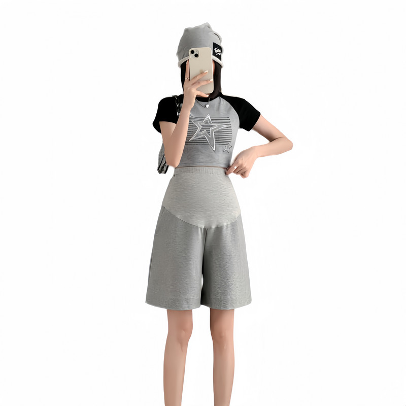 2024. gada vasaras grūtnieču pusbikses, platas kājas brīvas taisnas elastīgas jostasvietas vēderšorti Apģērbi grūtniecēm ikdienišķa grūtniecība