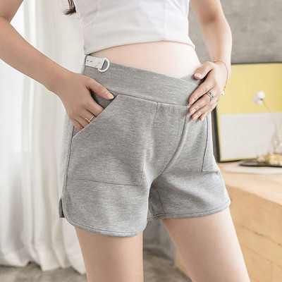 Pantaloni scurți de vară pentru femei însărcinate Pantaloni largi, cu picioare largi, mamă, abdomen, pantaloni cu talie joasă, pantaloni scurți din bumbac de maternitate, culoare uni, buzunare