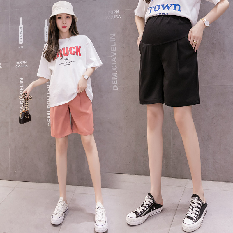 Καλοκαίρι έγκυες Ice Silk Φαρδύ παντελόνι με φαρδύ πόδι μονόχρωμο ίσιο παντελόνι ψηλόμεσο σορτς γόνατο εγκυμοσύνης Χονδρική