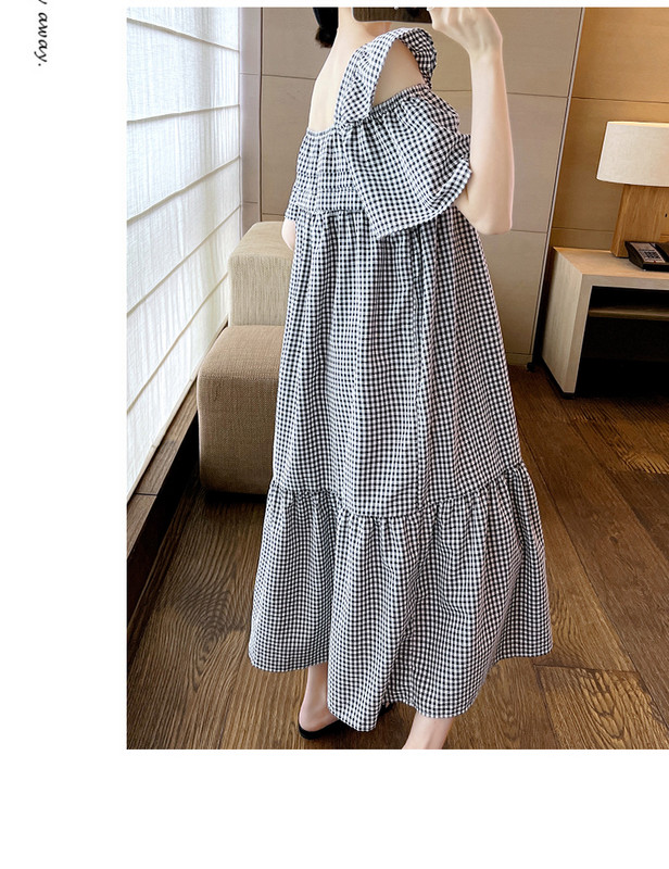 Rochie în carouri de vară pentru maternitate 2024, cu mâneci cu volane, guler pătrat, rochii în carouri pentru femei însărcinate, rochie de sarcină, largi, de epocă