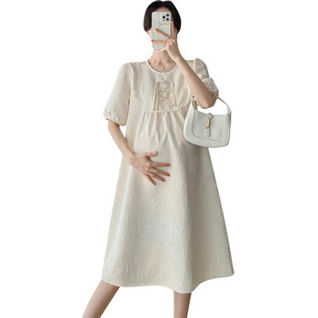 Лятна рокля за бременни Dobby с къс ръкав и О-образно деколте Винтидж китайски стил Бременна жена Cheongsam Елегантна бременна рокля Chi-pao
