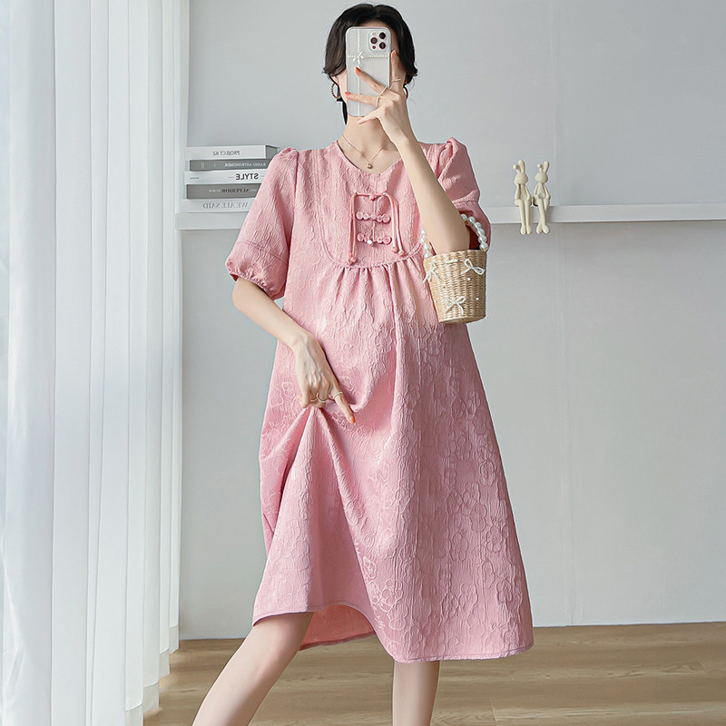 Suvine rasedate Dobby kleit lühikeste varrukatega O-kaelusega vintage hiina stiilis rasedale naisele Cheongsami elegantne Chi-pao kleit rasedusele