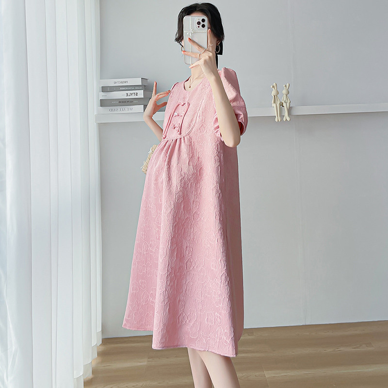 Suvine rasedate Dobby kleit lühikeste varrukatega O-kaelusega vintage hiina stiilis rasedale naisele Cheongsami elegantne Chi-pao kleit rasedusele