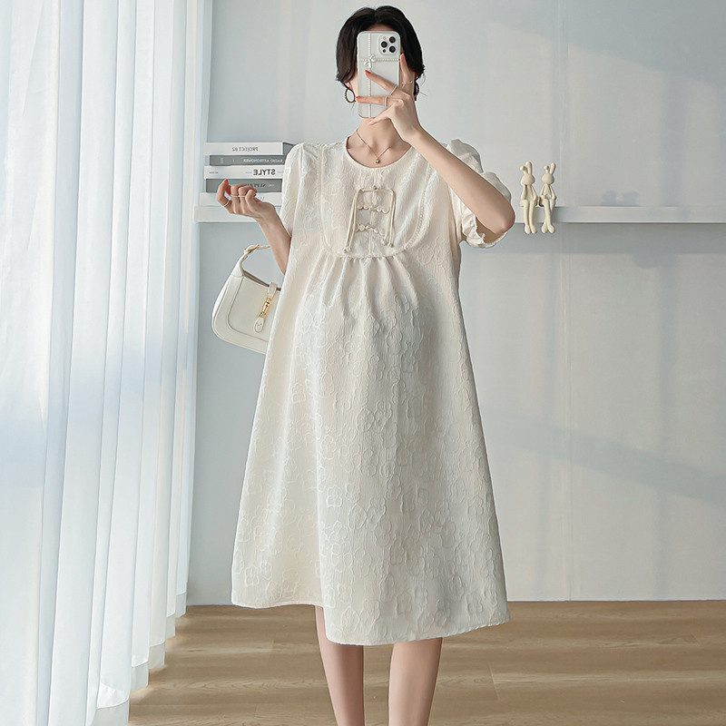 Suvine rasedate Dobby kleit lühikeste varrukatega O-kaelusega vintage hiina stiilis rasedale naisele Cheongsami elegantne Chi-pao kleit rasedusele