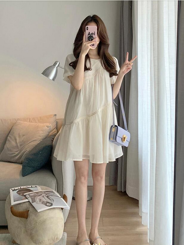 2024. gada vasaras grūtnieču šifona kleita, salda kleita ar īsām piedurknēm ar O-veida kakla izgriezumu grūtniecēm, balles kleita, princeses šifona kleita