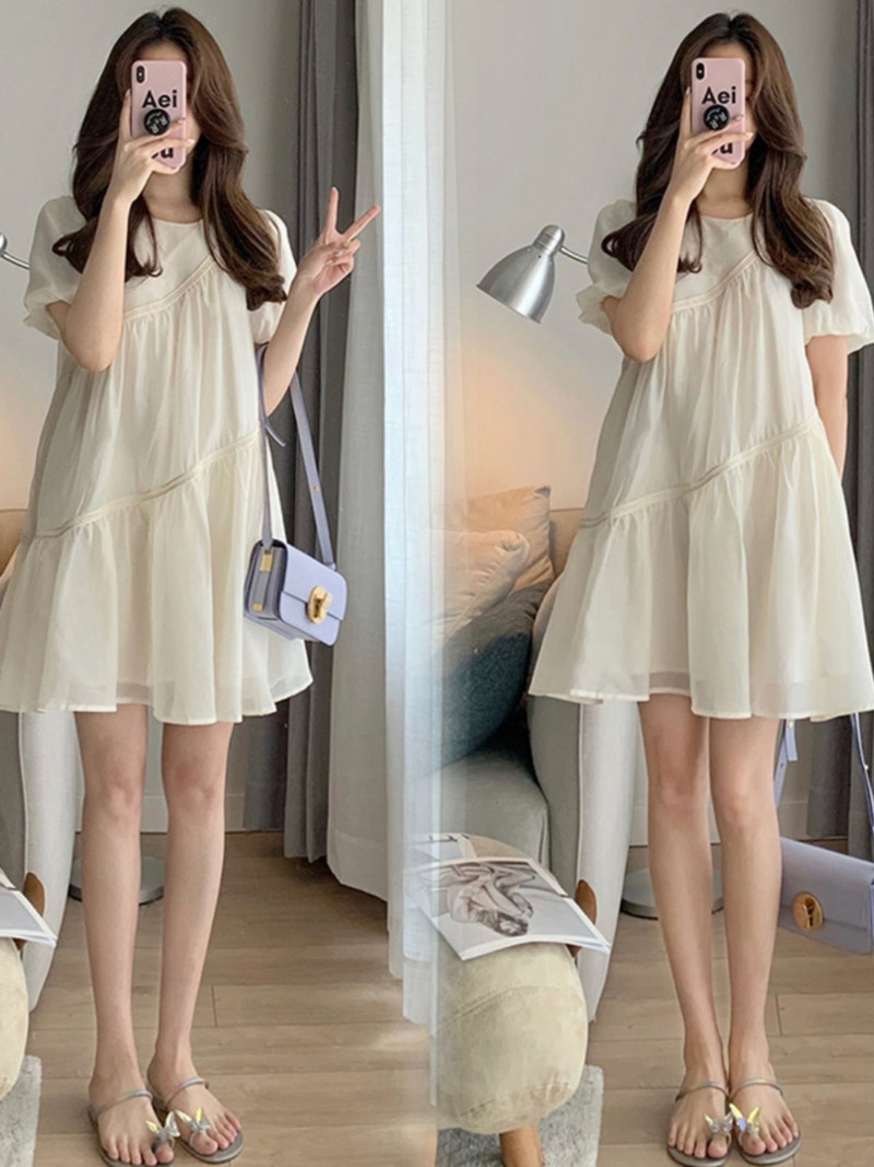 2024. gada vasaras grūtnieču šifona kleita, salda kleita ar īsām piedurknēm ar O-veida kakla izgriezumu grūtniecēm, balles kleita, princeses šifona kleita