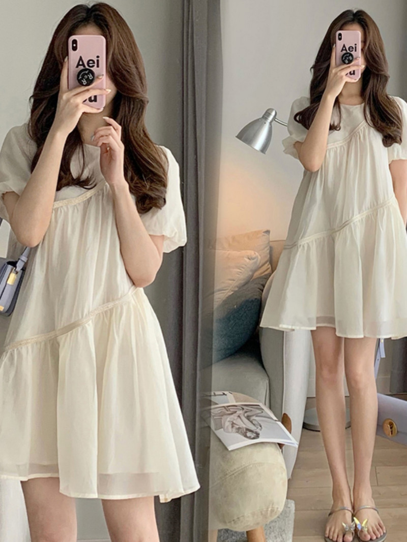 2024. gada vasaras grūtnieču šifona kleita, salda kleita ar īsām piedurknēm ar O-veida kakla izgriezumu grūtniecēm, balles kleita, princeses šifona kleita