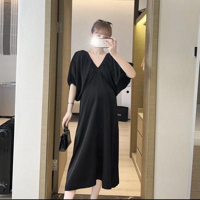 Jaapani stiilis rasedatele mõeldud šifoonist kleit puhvis varrukatega V-kaelusega plusssuuruses rasedatele suveriided rasedusaegsed pikad lahtised kleidid