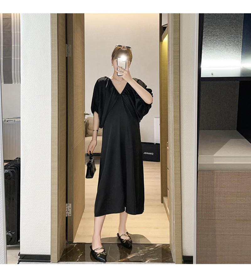 Jaapani stiilis rasedatele mõeldud šifoonist kleit puhvis varrukatega V-kaelusega plusssuuruses rasedatele suveriided rasedusaegsed pikad lahtised kleidid