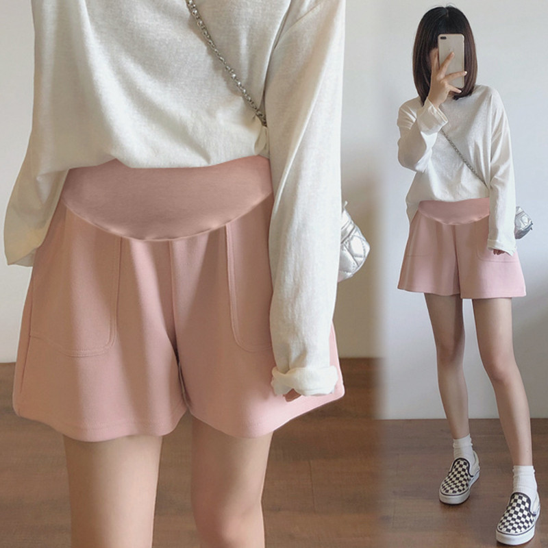 Jó minőségű kismama nyári rövid nadrág zsebekkel, laza alkalmi terhes nők hasa rövidnadrág Candy színű terhes rövidnadrág