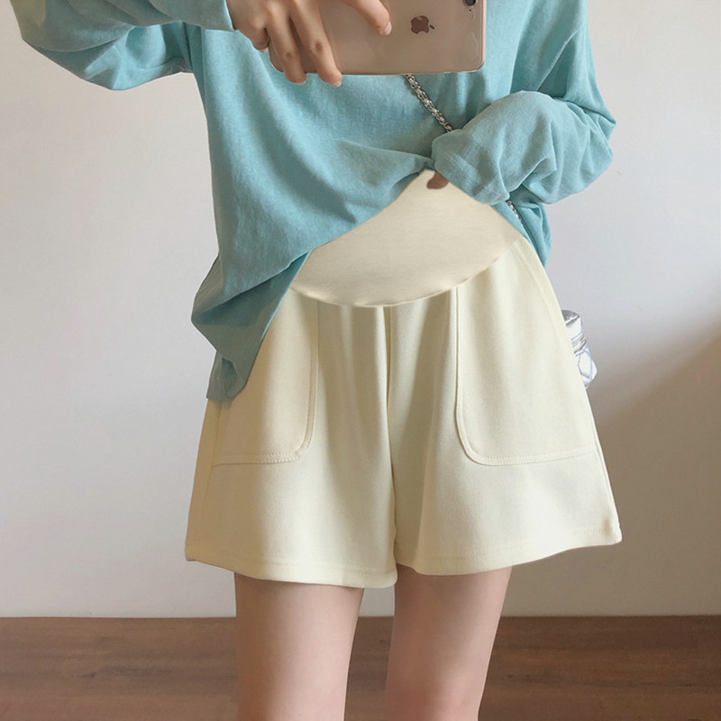 Jó minőségű kismama nyári rövid nadrág zsebekkel, laza alkalmi terhes nők hasa rövidnadrág Candy színű terhes rövidnadrág