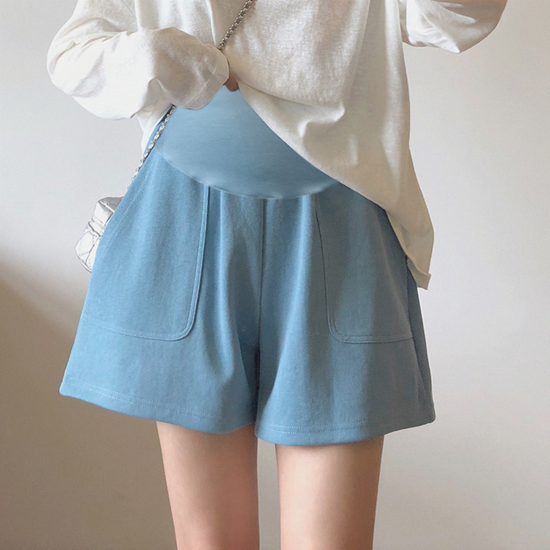 Jó minőségű kismama nyári rövid nadrág zsebekkel, laza alkalmi terhes nők hasa rövidnadrág Candy színű terhes rövidnadrág