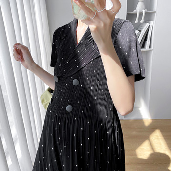 Рокля за бременни Лятна корейска рокля на точки с къс ръкав, подходяща стилна рокля с висока талия за бременни жени Дрехи за бременни