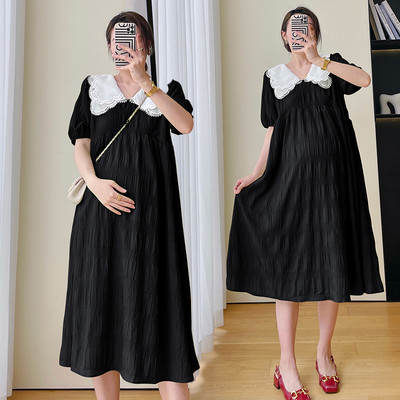 2024. aasta suvine plisseeritud plisseeritud suures suuruses rasedate kleit lühikeste varrukatega, lahtikäiva kraega rasedatele naistele avar kleit rasedateks šifoonist kleidid