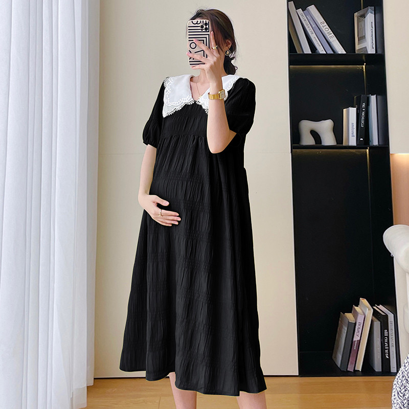 2024. aasta suvine plisseeritud plisseeritud suures suuruses rasedate kleit lühikeste varrukatega, lahtikäiva kraega rasedatele naistele avar kleit rasedateks šifoonist kleidid