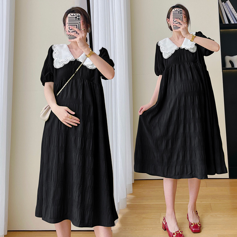 2024. aasta suvine plisseeritud plisseeritud suures suuruses rasedate kleit lühikeste varrukatega, lahtikäiva kraega rasedatele naistele avar kleit rasedateks šifoonist kleidid