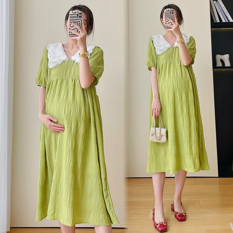 2024. aasta suvine plisseeritud plisseeritud suures suuruses rasedate kleit lühikeste varrukatega, lahtikäiva kraega rasedatele naistele avar kleit rasedateks šifoonist kleidid