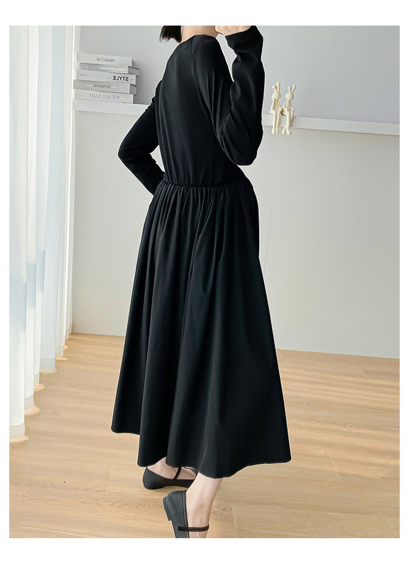 Prantsuse stiilis rasedate must sügiskleit pikkade varrukatega, elegantne raseda naise empireeritud kleit suures suuruses raseduse peokleit