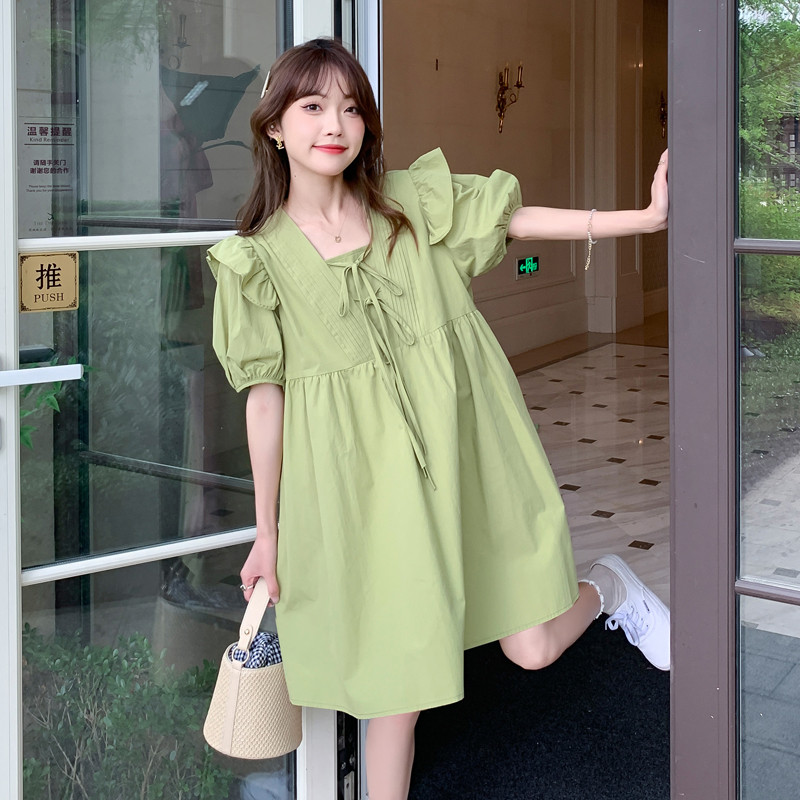 Sweet Bowknot kandilise kraega suvine rasedate kleit, punnis varrukatega rasedale naisele, A-joonega kleit, ühevärvilised raseduskleidid